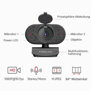 FOSCAM W25 1080P USB-WEBKAMERA MIT 84°-WEITWINKELOBJEKTIV, MIKROFON FÜR LIVESTREAMING