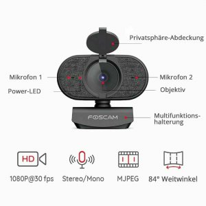 FOSCAM W25 1080P USB-WEBKAMERA MIT 84°-WEITWINKELOBJEKTIV, MIKROFON FÜR LIVESTREAMING